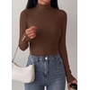 image:imagePRETTYGARDEN Womens Ribbed Mock Neck Long Sleeve Tops  Slim Fitted TShirts Soft Stretch Decorative Buttons Going Out Work Casual Wear Fall Outfits Layering Winter ClothesBrown