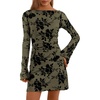 image:imagePRETTYGARDEN Womens 2026 Fall Fashion Floral Long Sleeve Mini Dress Mesh Bodycon Short Party Date Night Going Out DressesArmy Green