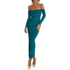 image:imagePRETTYGARDEN Womens 2026 Fall Long Sleeve Maxi Dress Off Shoulder Mesh Ruched Bodycon Trendy Long Wedding Guest DressesLake Blue