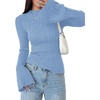 image:imagePRETTYGARDEN Womens Lightweight Mock Neck Sweaters  Bell Long Sleeve Tops Slim Fitted Pullover Soft Ribbed Knit Going Out Outfits Fall Winter Layering Fashion ClothingLight Blue