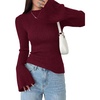 image:imagePRETTYGARDEN Womens Lightweight Mock Neck Sweaters  Bell Long Sleeve Tops Slim Fitted Pullover Soft Ribbed Knit Going Out Outfits Fall Winter Layering Fashion ClothingBurgundy