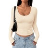 image:imagePRETTYGARDEN Womens Long Sleeve Tops 2026 Casual Scoop Neck Basic Tees Slim Fitted Tshirts Layer Knit Fall OutfitsApricot