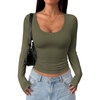 image:imagePRETTYGARDEN Womens Long Sleeve Tops 2026 Casual Scoop Neck Basic Tees Slim Fitted Tshirts Layer Knit Fall OutfitsArmy Green