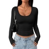 image:imagePRETTYGARDEN Womens Long Sleeve Tops 2026 Casual Scoop Neck Basic Tees Slim Fitted Tshirts Layer Knit Fall OutfitsBlack