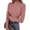 image:imagePRETTYGARDEN Womens Ribbed Mock Neck Long Sleeve Tops  Slim Fitted TShirts Soft Stretch Decorative Buttons Going Out Work Casual Wear Fall Outfits Layering Winter ClothesPink