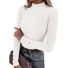 image:imagePRETTYGARDEN Womens Ribbed Mock Neck Long Sleeve Tops  Slim Fitted TShirts Soft Stretch Decorative Buttons Going Out Work Casual Wear Fall Outfits Layering Winter ClothesWhite