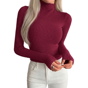 image:imagePRETTYGARDEN Long Sleeve Shirts for Women Fall Clothes  Soft Brushed Ribbed Knit Pullover Mock Neck Lightweight Sweater Comfy Underscrubs Basic Casual Winter Layering TopsBurgundy