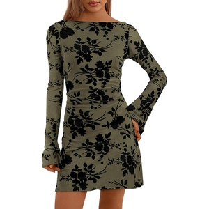 image:imagePRETTYGARDEN Womens 2026 Fall Fashion Floral Long Sleeve Mini Dress Mesh Bodycon Short Party Date Night Going Out DressesArmy Green