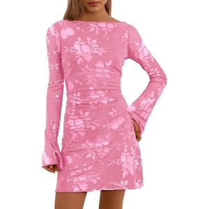 image:imagePRETTYGARDEN Womens 2026 Fall Fashion Floral Long Sleeve Mini Dress Mesh Bodycon Short Party Date Night Going Out DressesPink