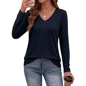 image:imagePRETTYGARDEN Womens Long Sleeve Shirts V Neck Basic Tees  Going Out Tops Soft Comfy Plain TShirts Loose Fit Tunic Blouses Casual Versatile Wear Brunch Outfits 2026 Fall ClothesDark Blue