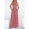 image:imagePRETTYGARDEN One Piece Jumpsuits for Women Casual Summer Cruise Outfits 2026 Spring Fashion Smocked Wide Leg Gingham RompersBurgundy