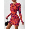 image:imagePRETTYGARDEN Women Long Sleeve Mini Dress Spring 2026 Tie Dye Print Bodycon Cocktail Party Club Outfits Homecoming DressesPurple Orange