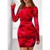 image:imagePRETTYGARDEN Women Long Sleeve Mini Dress Spring 2026 Tie Dye Print Bodycon Cocktail Party Club Outfits Homecoming DressesRed Floral