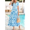 image:imagePRETTYGARDEN Women Summer Maxi Dresses 2026 Short Sleeve V Neck Button Floral Tiered Flowy Boho Sundress Beach OutfitsBlue Floral