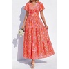 image:imagePRETTYGARDEN Women Summer Maxi Dresses 2026 Short Sleeve V Neck Button Floral Tiered Flowy Boho Sundress Beach OutfitsFloral Orange Red