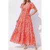 image:imagePRETTYGARDEN Women Summer Maxi Dresses 2026 Short Sleeve V Neck Button Floral Tiered Flowy Boho Sundress Beach OutfitsFloral Orange Red