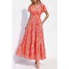 image:imagePRETTYGARDEN Women Summer Maxi Dresses 2026 Short Sleeve V Neck Button Floral Tiered Flowy Boho Sundress Beach OutfitsFloral Orange Red