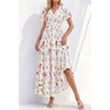 image:imagePRETTYGARDEN Women Summer Maxi Dresses 2026 Short Sleeve V Neck Button Floral Tiered Flowy Boho Sundress Beach OutfitsFloral White Multicolored