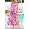 image:imagePRETTYGARDEN Women Summer Maxi Dresses 2026 Short Sleeve V Neck Button Floral Tiered Flowy Boho Sundress Beach OutfitsFloral White Rose Red