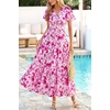 image:imagePRETTYGARDEN Women Summer Maxi Dresses 2026 Short Sleeve V Neck Button Floral Tiered Flowy Boho Sundress Beach OutfitsFloral White Rose Red