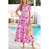 image:imagePRETTYGARDEN Women Summer Maxi Dresses 2026 Short Sleeve V Neck Button Floral Tiered Flowy Boho Sundress Beach OutfitsFloral White Rose Red