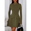 image:imagePRETTYGARDEN Womens Elegant Holiday Short Dress 2026 Fall Bell Long Sleeve Mock Neck Work Business Casual Party Mini DressArmy Green