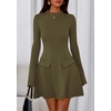image:imagePRETTYGARDEN Womens Elegant Holiday Short Dress 2026 Fall Bell Long Sleeve Mock Neck Work Business Casual Party Mini DressArmy Green