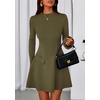 image:imagePRETTYGARDEN Womens Elegant Holiday Short Dress 2026 Fall Bell Long Sleeve Mock Neck Work Business Casual Party Mini DressArmy Green