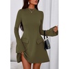 image:imagePRETTYGARDEN Womens Elegant Holiday Short Dress 2026 Fall Bell Long Sleeve Mock Neck Work Business Casual Party Mini DressArmy Green