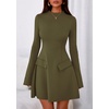 image:imagePRETTYGARDEN Womens Elegant Holiday Short Dress 2026 Fall Bell Long Sleeve Mock Neck Work Business Casual Party Mini DressArmy Green