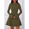 image:imagePRETTYGARDEN Womens Elegant Holiday Short Dress 2026 Fall Bell Long Sleeve Mock Neck Work Business Casual Party Mini DressArmy Green
