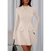image:imagePRETTYGARDEN Womens Elegant Holiday Short Dress 2026 Fall Bell Long Sleeve Mock Neck Work Business Casual Party Mini DressBeige Apricot