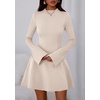 image:imagePRETTYGARDEN Womens Elegant Holiday Short Dress 2026 Fall Bell Long Sleeve Mock Neck Work Business Casual Party Mini DressBeige Apricot