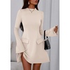 image:imagePRETTYGARDEN Womens Elegant Holiday Short Dress 2026 Fall Bell Long Sleeve Mock Neck Work Business Casual Party Mini DressBeige Apricot