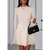 image:imagePRETTYGARDEN Womens Elegant Holiday Short Dress 2026 Fall Bell Long Sleeve Mock Neck Work Business Casual Party Mini DressBeige Apricot