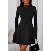 image:imagePRETTYGARDEN Womens Elegant Holiday Short Dress 2026 Fall Bell Long Sleeve Mock Neck Work Business Casual Party Mini DressBlack
