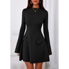 image:imagePRETTYGARDEN Womens Elegant Holiday Short Dress 2026 Fall Bell Long Sleeve Mock Neck Work Business Casual Party Mini DressBlack