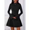 image:imagePRETTYGARDEN Womens Elegant Holiday Short Dress 2026 Fall Bell Long Sleeve Mock Neck Work Business Casual Party Mini DressBlack