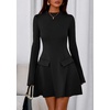 image:imagePRETTYGARDEN Womens Elegant Holiday Short Dress 2026 Fall Bell Long Sleeve Mock Neck Work Business Casual Party Mini DressBlack
