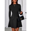 image:imagePRETTYGARDEN Womens Elegant Holiday Short Dress 2026 Fall Bell Long Sleeve Mock Neck Work Business Casual Party Mini DressBlack