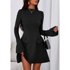image:imagePRETTYGARDEN Womens Elegant Holiday Short Dress 2026 Fall Bell Long Sleeve Mock Neck Work Business Casual Party Mini DressBlack