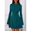 image:imagePRETTYGARDEN Womens Elegant Holiday Short Dress 2026 Fall Bell Long Sleeve Mock Neck Work Business Casual Party Mini DressBlue Green