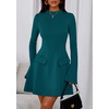 image:imagePRETTYGARDEN Womens Elegant Holiday Short Dress 2026 Fall Bell Long Sleeve Mock Neck Work Business Casual Party Mini DressBlue Green