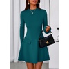 image:imagePRETTYGARDEN Womens Elegant Holiday Short Dress 2026 Fall Bell Long Sleeve Mock Neck Work Business Casual Party Mini DressBlue Green