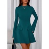 image:imagePRETTYGARDEN Womens Elegant Holiday Short Dress 2026 Fall Bell Long Sleeve Mock Neck Work Business Casual Party Mini DressBlue Green