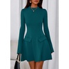 image:imagePRETTYGARDEN Womens Elegant Holiday Short Dress 2026 Fall Bell Long Sleeve Mock Neck Work Business Casual Party Mini DressBlue Green