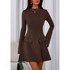 image:imagePRETTYGARDEN Womens Elegant Holiday Short Dress 2026 Fall Bell Long Sleeve Mock Neck Work Business Casual Party Mini DressBrown