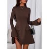 image:imagePRETTYGARDEN Womens Elegant Holiday Short Dress 2026 Fall Bell Long Sleeve Mock Neck Work Business Casual Party Mini DressBrown