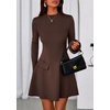 image:imagePRETTYGARDEN Womens Elegant Holiday Short Dress 2026 Fall Bell Long Sleeve Mock Neck Work Business Casual Party Mini DressBrown