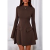 image:imagePRETTYGARDEN Womens Elegant Holiday Short Dress 2026 Fall Bell Long Sleeve Mock Neck Work Business Casual Party Mini DressBrown